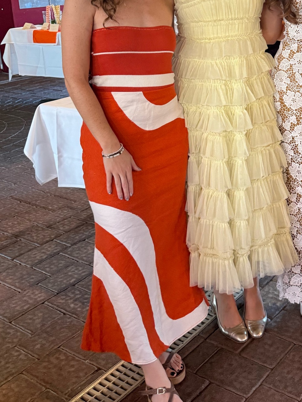 Orange and White Abstract Print Maxi Ankle Skirt